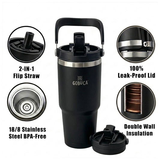 Gobuca 30 oz Stainless Steel Tumbler-Powder Coated Black