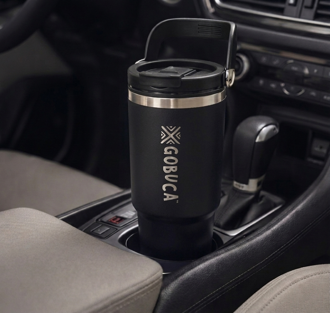 Gobuca 30 oz Stainless Steel Tumbler- Black-Vertical Logo