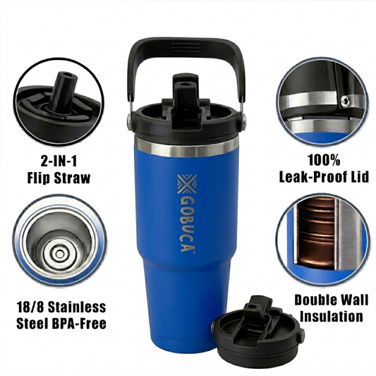 Gobuca 30 oz Stainless Steel Tumbler-Blue-Vertical Logo