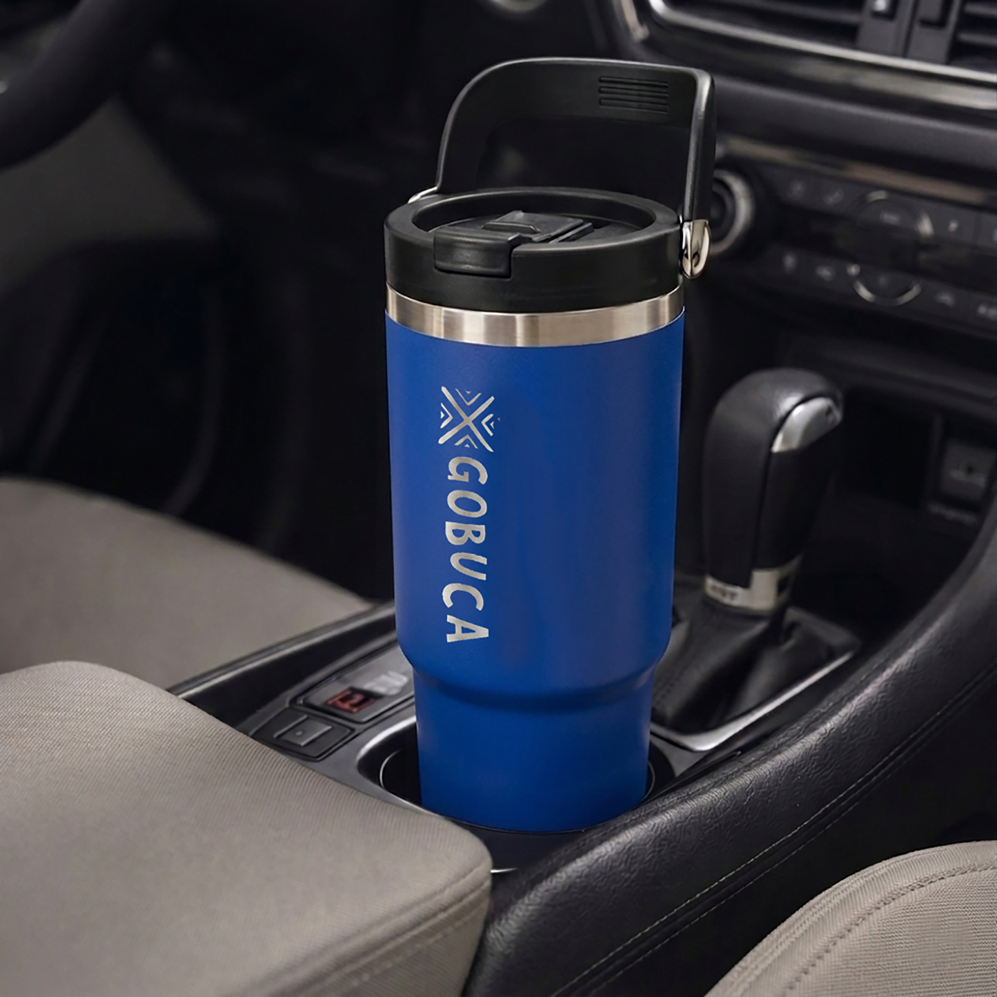Gobuca 30 oz Stainless Steel Tumbler-Blue-Vertical Logo