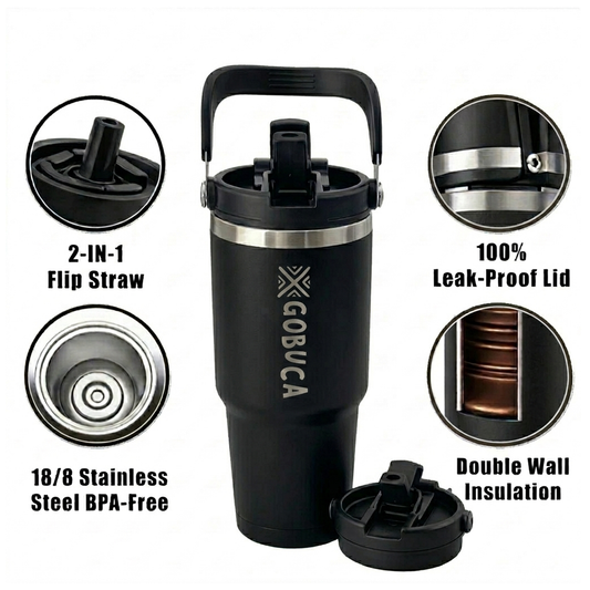 Gobuca 30 oz Stainless Steel Tumbler- Black-Vertical Logo