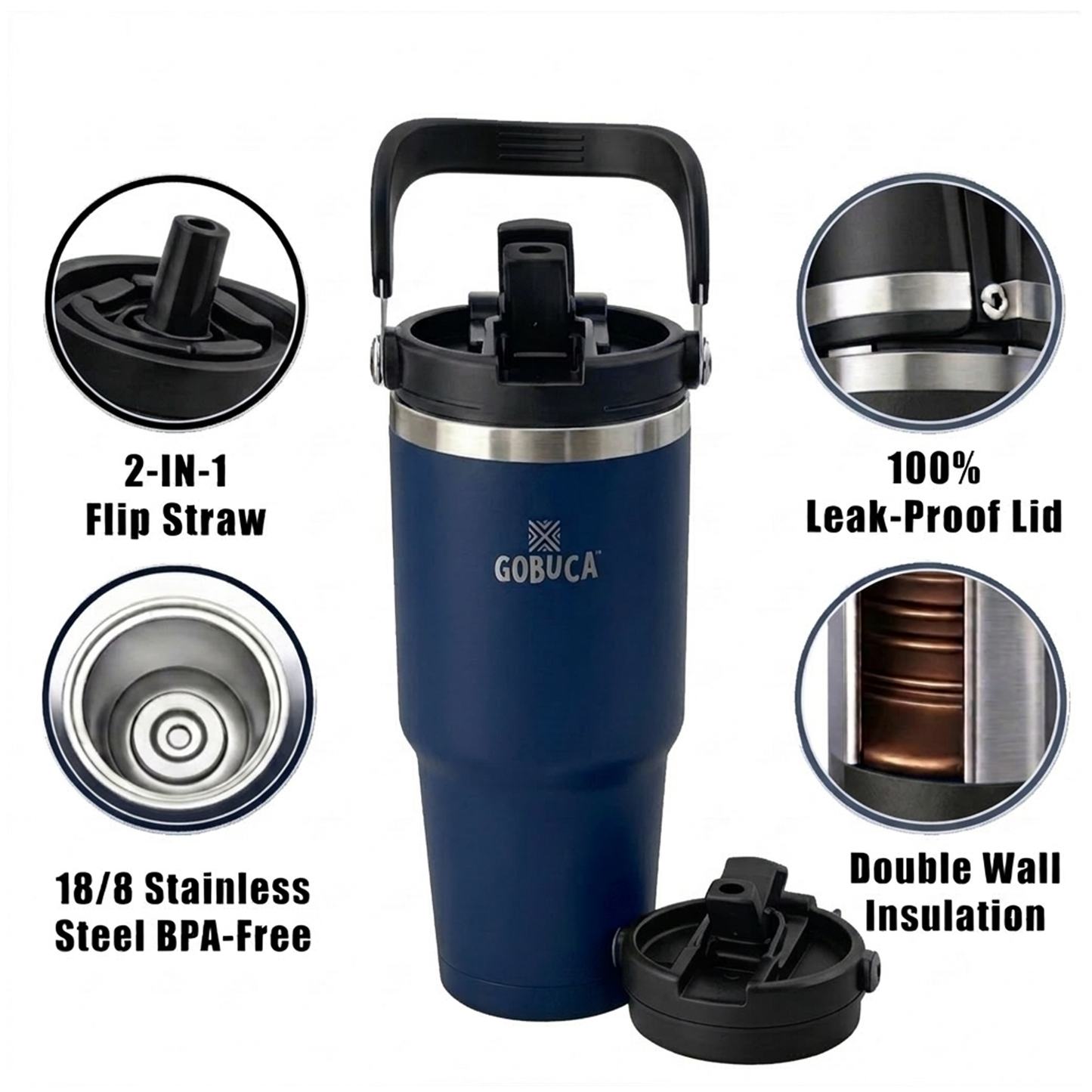 Gobuca 30 oz Stainless Steel Tumbler-Navy