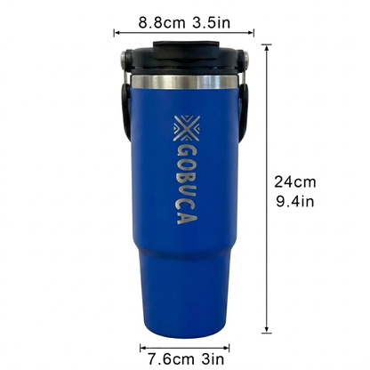 Gobuca 30 oz Stainless Steel Tumbler-Blue-Vertical Logo