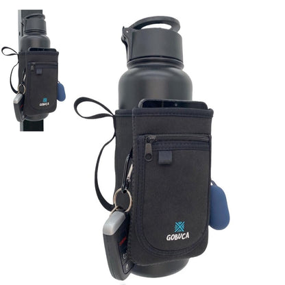 Adjustable Fit -Magnetic Gym Water Bottle Holder with Phone Pocket - Bottles without handles