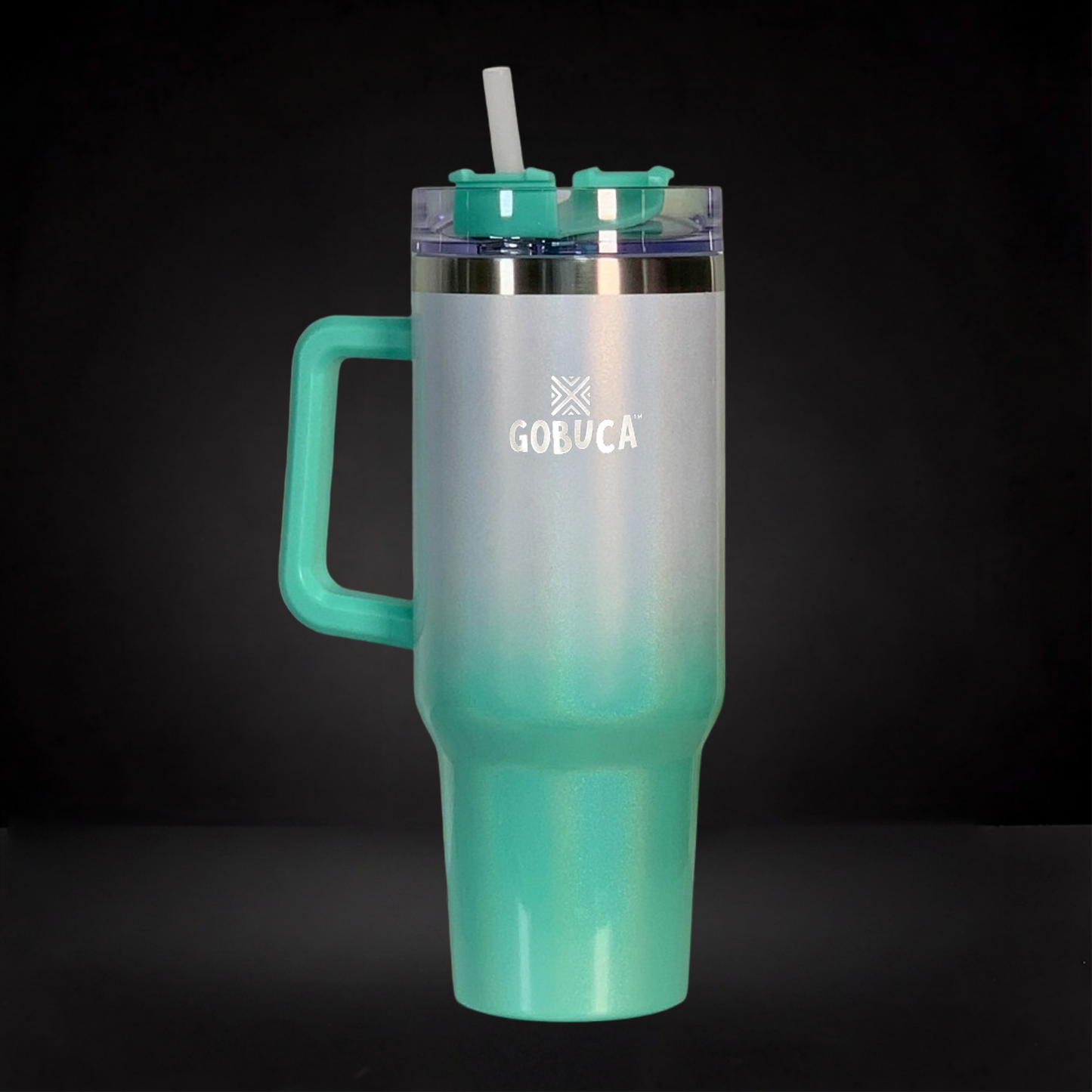 Gobuca 40 oz Stainless Steel Tumbler-Shimmer White-Green