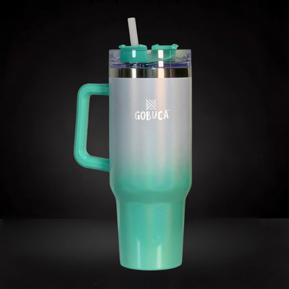 Gobuca 40 oz Stainless Steel Tumbler-Shimmer White-Green