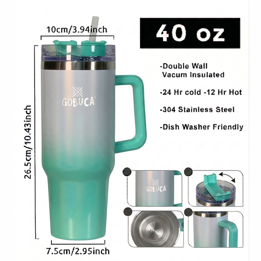 Gobuca 40 oz Stainless Steel Tumbler-Shimmer White-Green