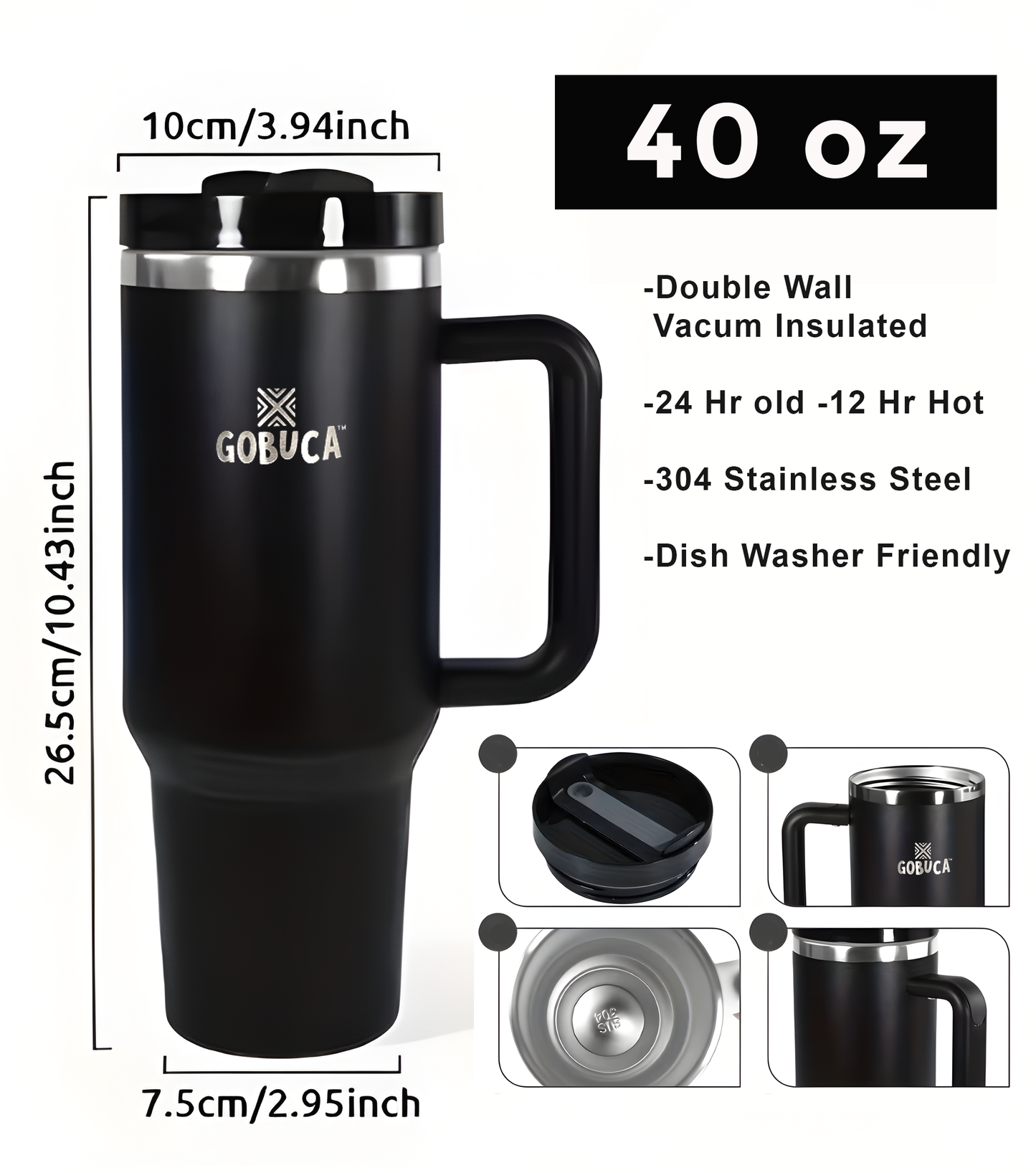 Gobuca 40 oz Stainless Steel Tumbler-Black
