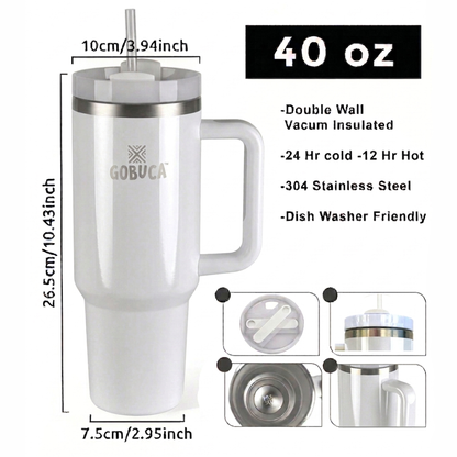 Gobuca 40 oz Stainless Steel Tumbler-White