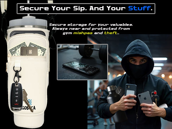 Magnetic Stanley® Cup Tote Bag with Phone Pocket - 30/40oz Bottle Holder & Strap-Black