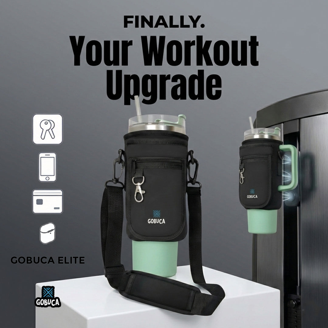 Gobuca Elite Magnetic Bottle Holder with Phone Pocket - 30/40oz Tumbler Carrier Sling- Cup holder design