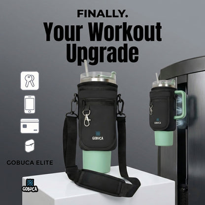 Gobuca Elite Magnetic Bottle Holder with Phone Pocket - 30/40oz Tumbler Carrier Sling- Cup holder design