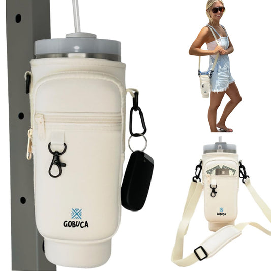 Magnetic Stanley® Cup Tote Bag with Phone Pocket - 30/40oz Bottle Holder & Strap-Black