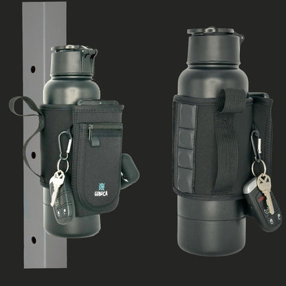 Adjustable Fit -Magnetic Gym Water Bottle Holder with Phone Pocket - Bottles without handles