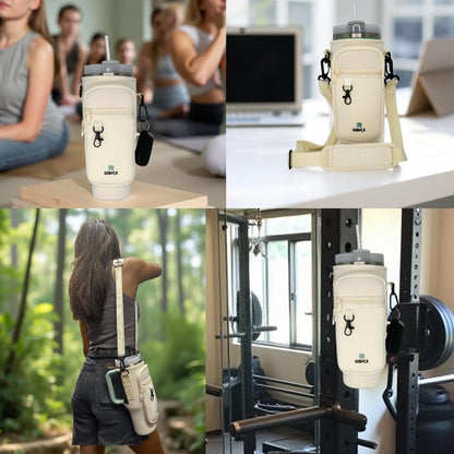 Magnetic Stanley® Cup Tote Bag with Phone Pocket - 30/40oz Bottle Holder & Strap-Black