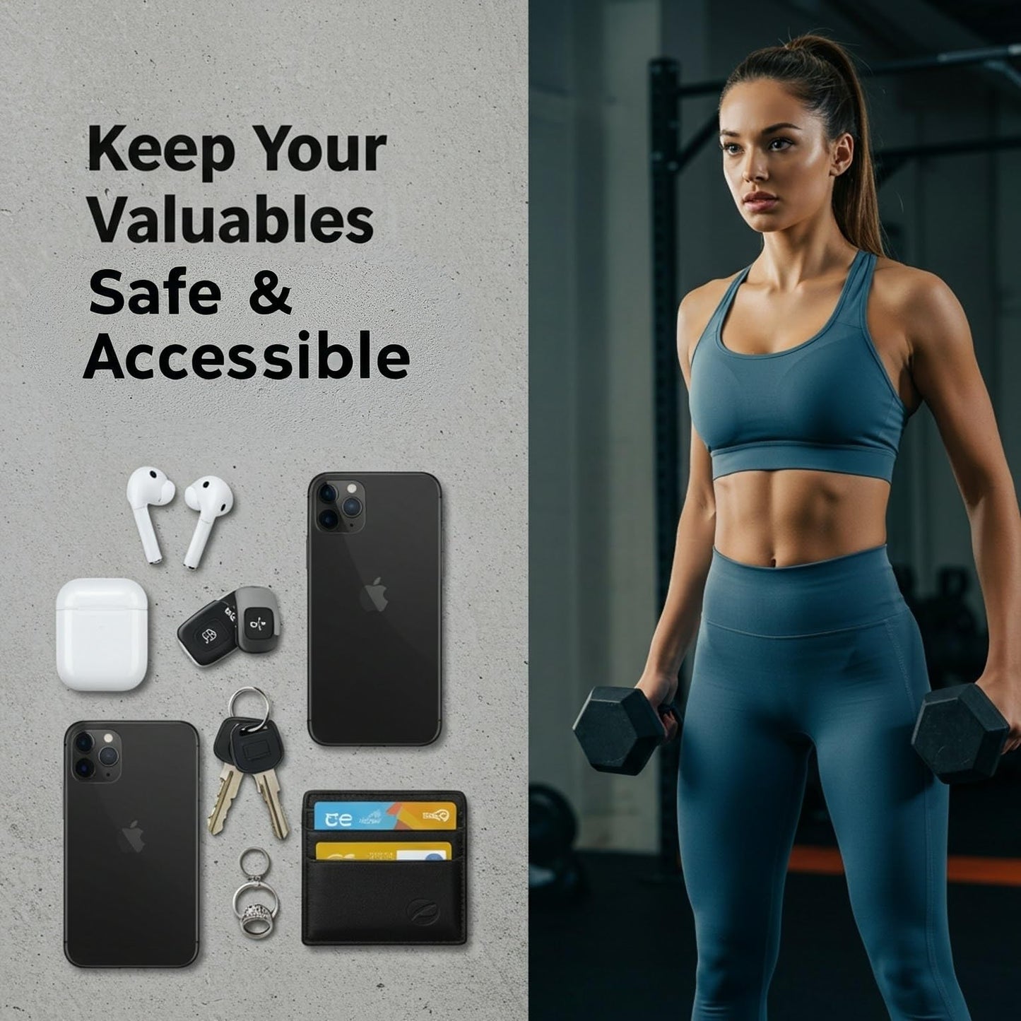 Adjustable Fit -Magnetic Gym Water Bottle Holder with Phone Pocket - Bottles without handles