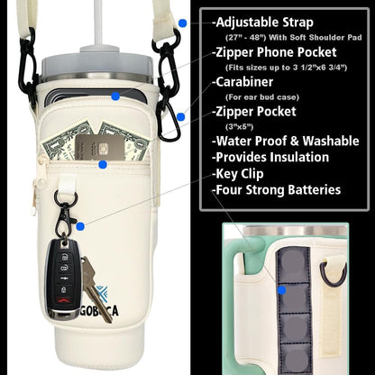 Magnetic Stanley® Cup Tote Bag with Phone Pocket - 30/40oz Bottle Holder & Strap-Black