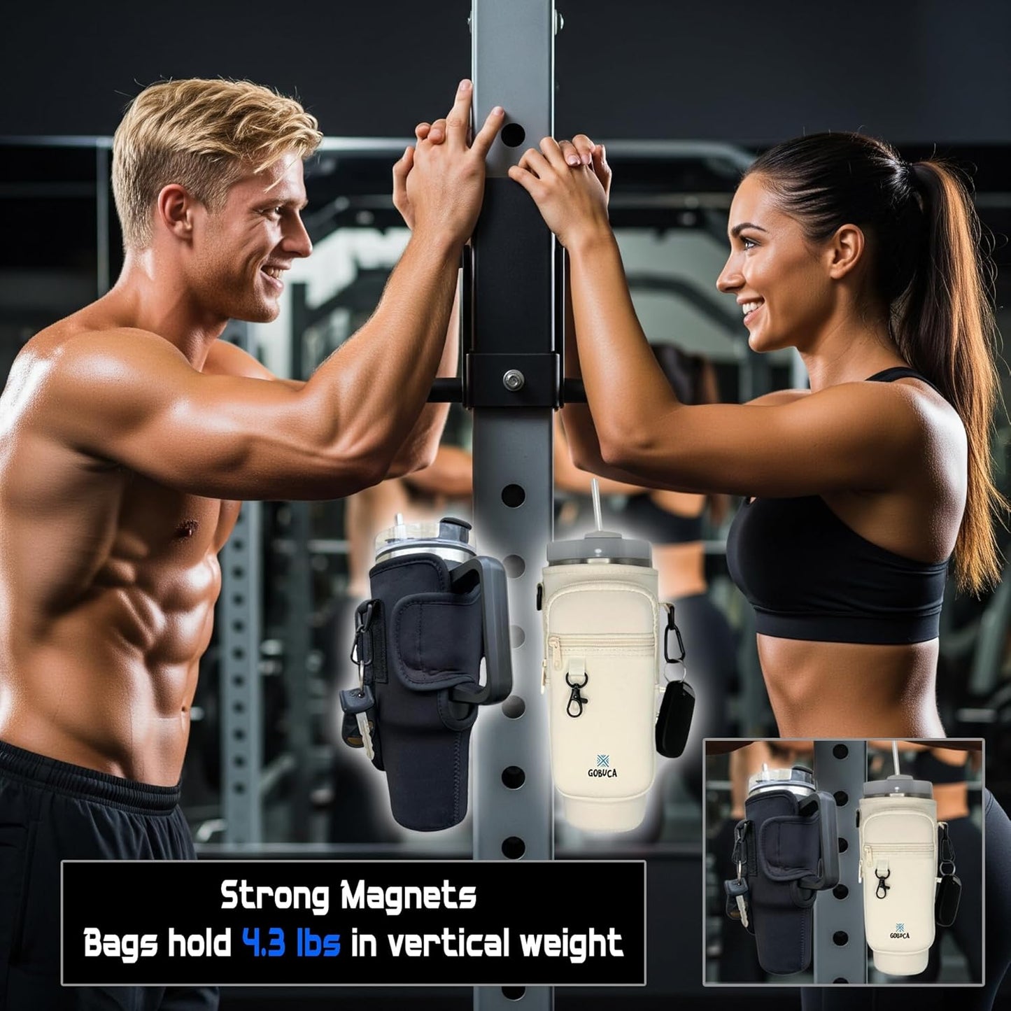 Magnetic Stanley® Cup Tote Bag with Phone Pocket - 30/40oz Bottle Holder & Strap-Black