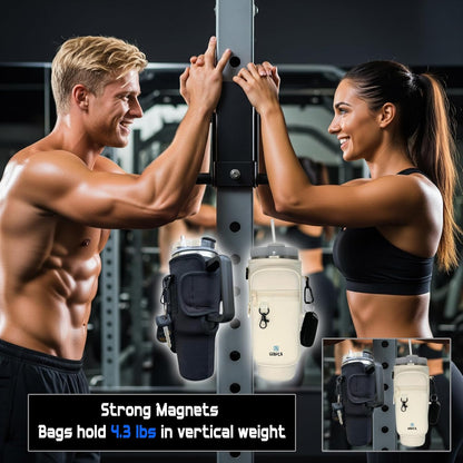 Magnetic Stanley® Cup Tote Bag with Phone Pocket - 30/40oz Bottle Holder & Strap-Black