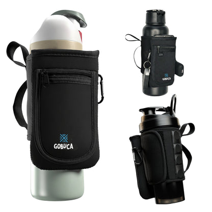 Adjustable Fit -Magnetic Gym Water Bottle Holder with Phone Pocket - Bottles without handles