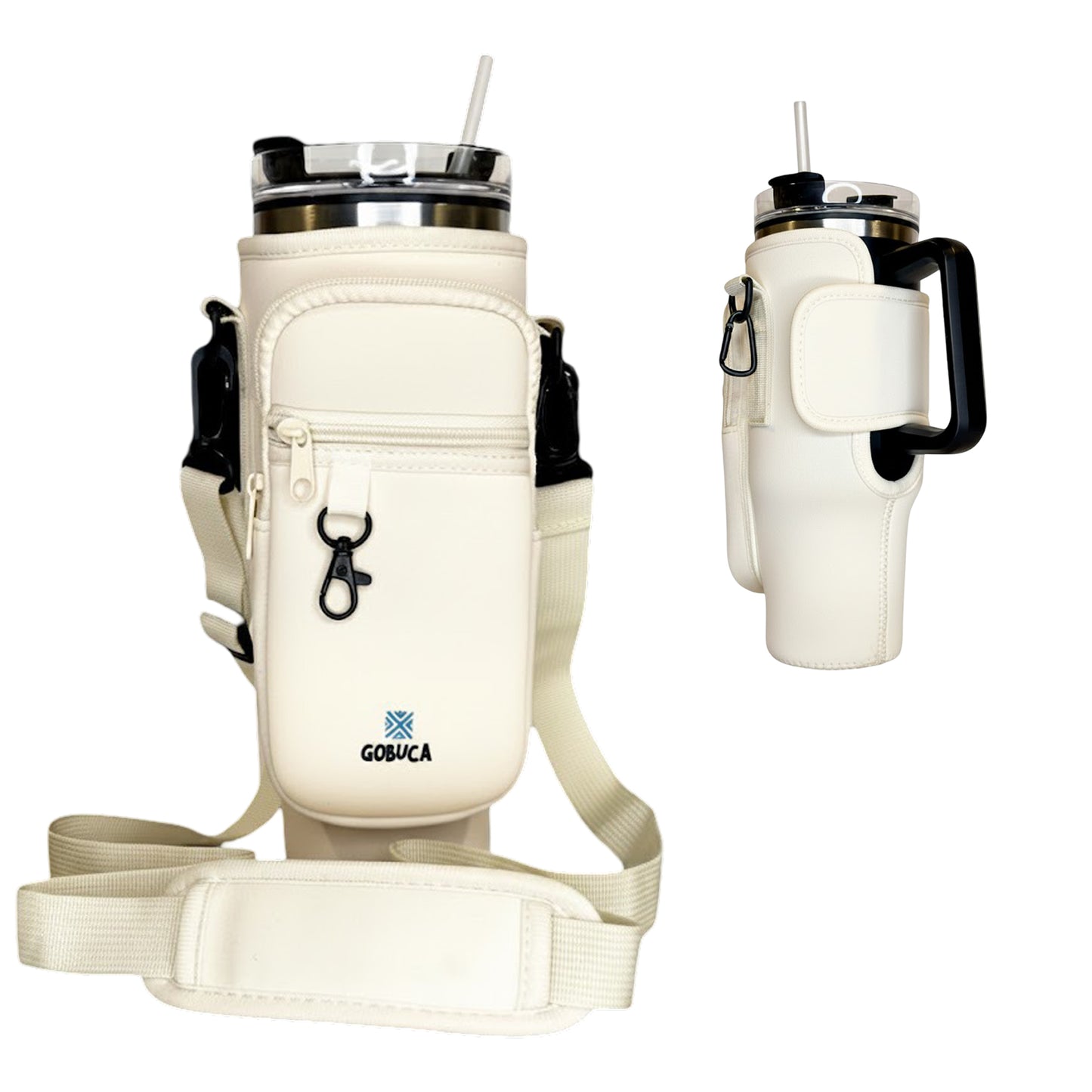 Magnetic Stanley® Cup Tote Bag with Phone Pocket - 30/40oz Bottle Holder & Strap-Black