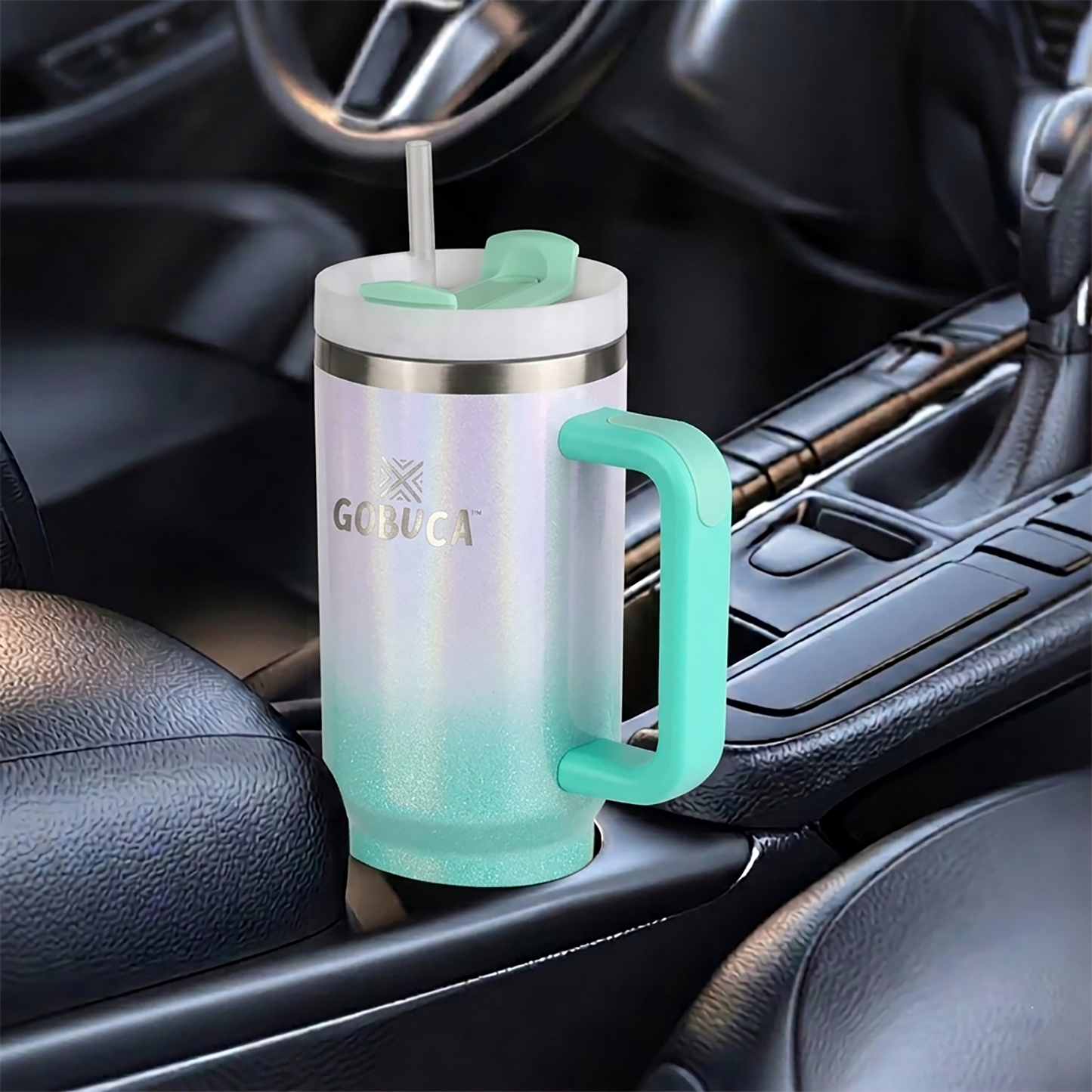 Gobuca 40 oz Stainless Steel Tumbler-Shimmer White-Green
